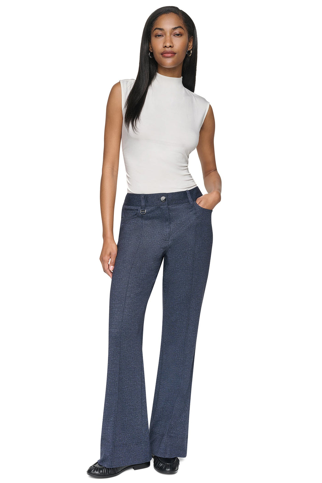 WIDE-LEG FAUX DENIM PANT