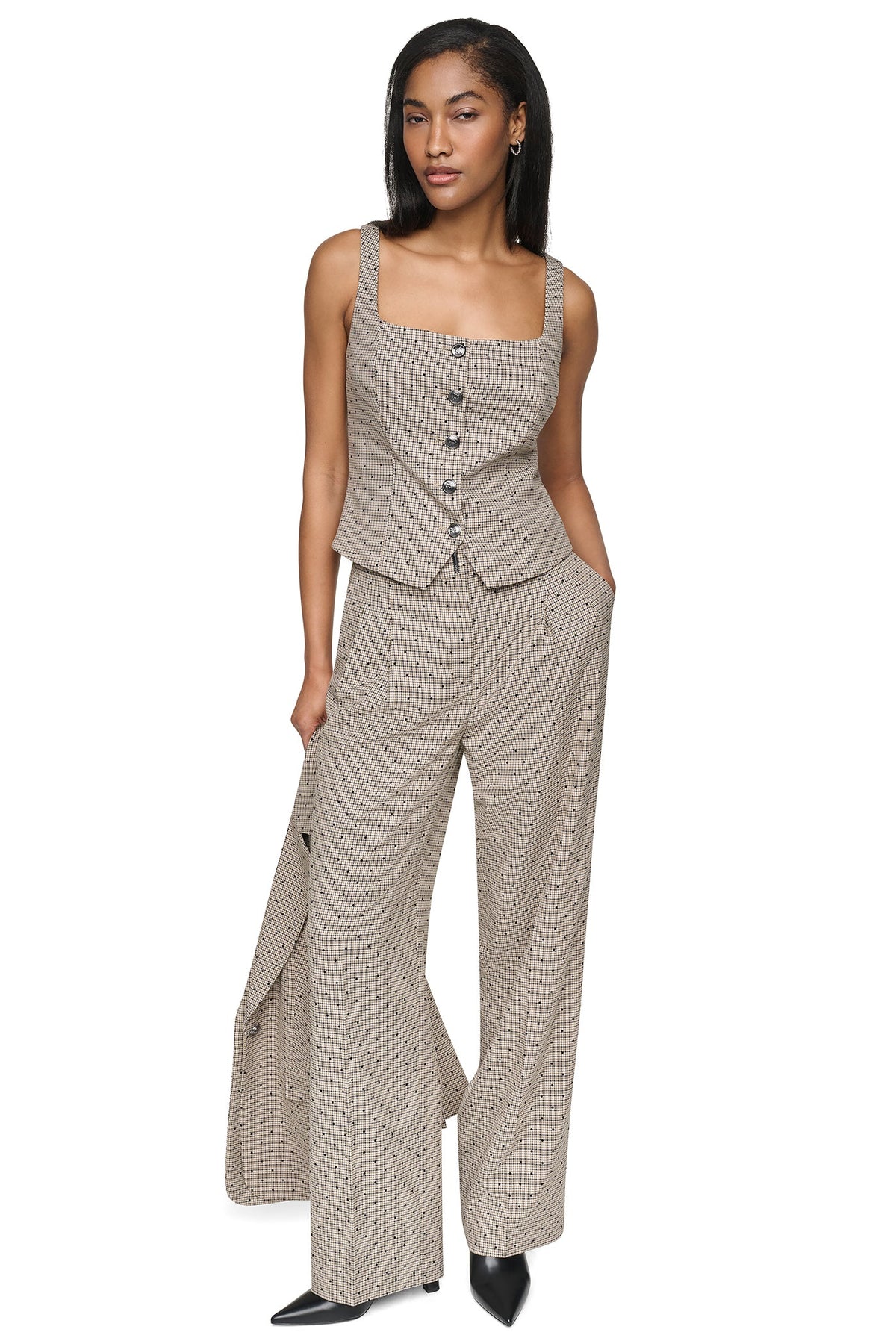 HOUNDSTOOTH CHECKERED HIGH-RISE PANT
