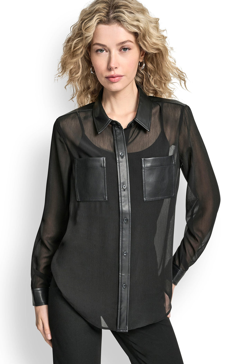 SHEER BUTTON FRONT BLOUSE