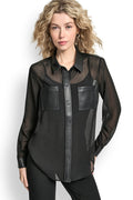 SHEER BUTTON FRONT BLOUSE