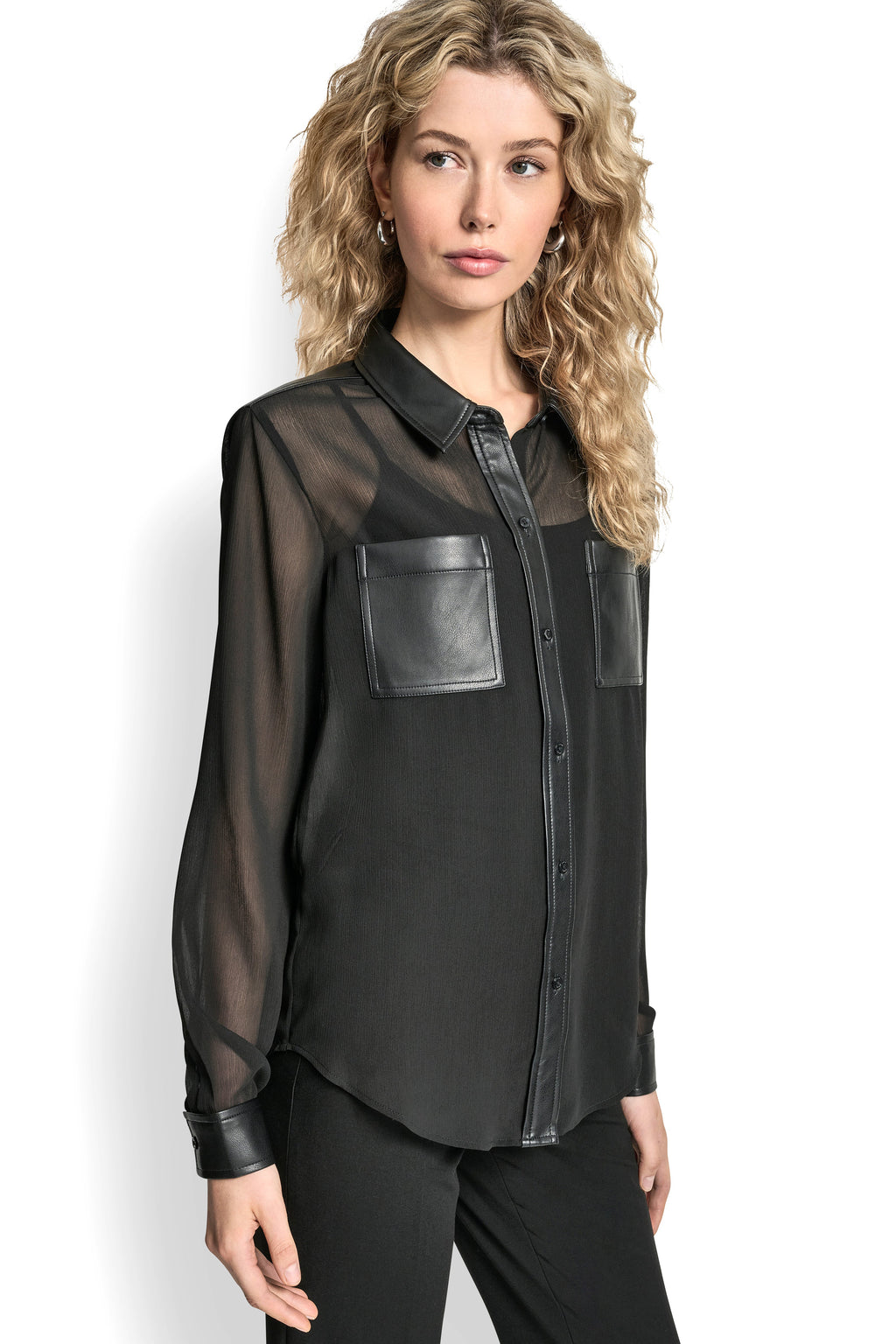 SHEER BUTTON FRONT BLOUSE