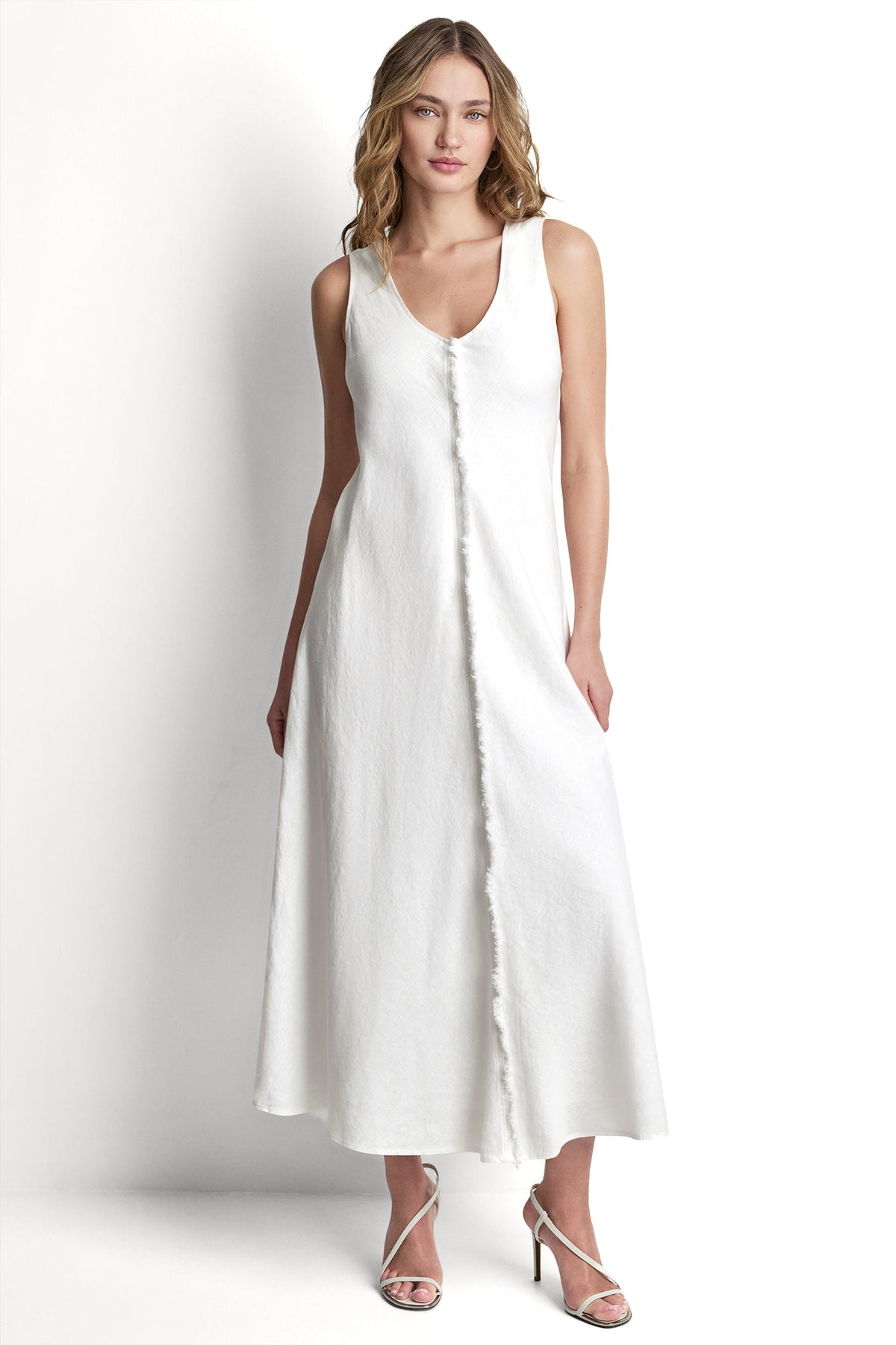 FRAYED LINEN MAXI DRESS