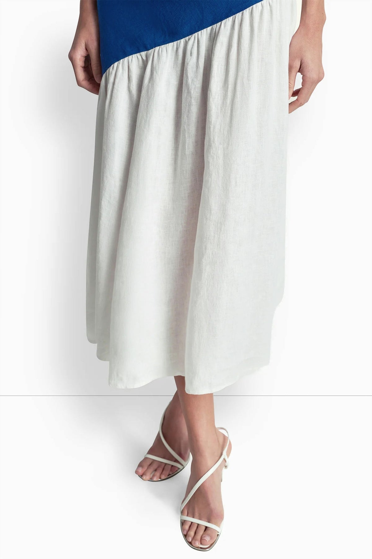 LINEN SLEEVELESS TWO-TONE MIDI DRESS