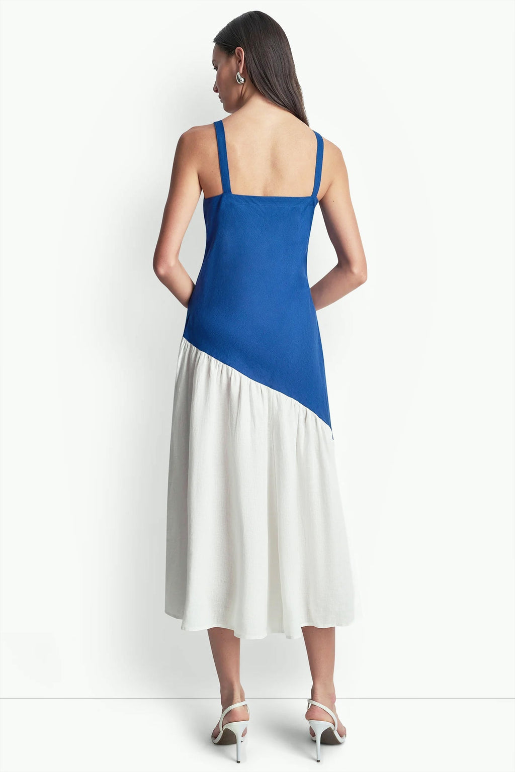 LINEN SLEEVELESS TWO-TONE MIDI DRESS
