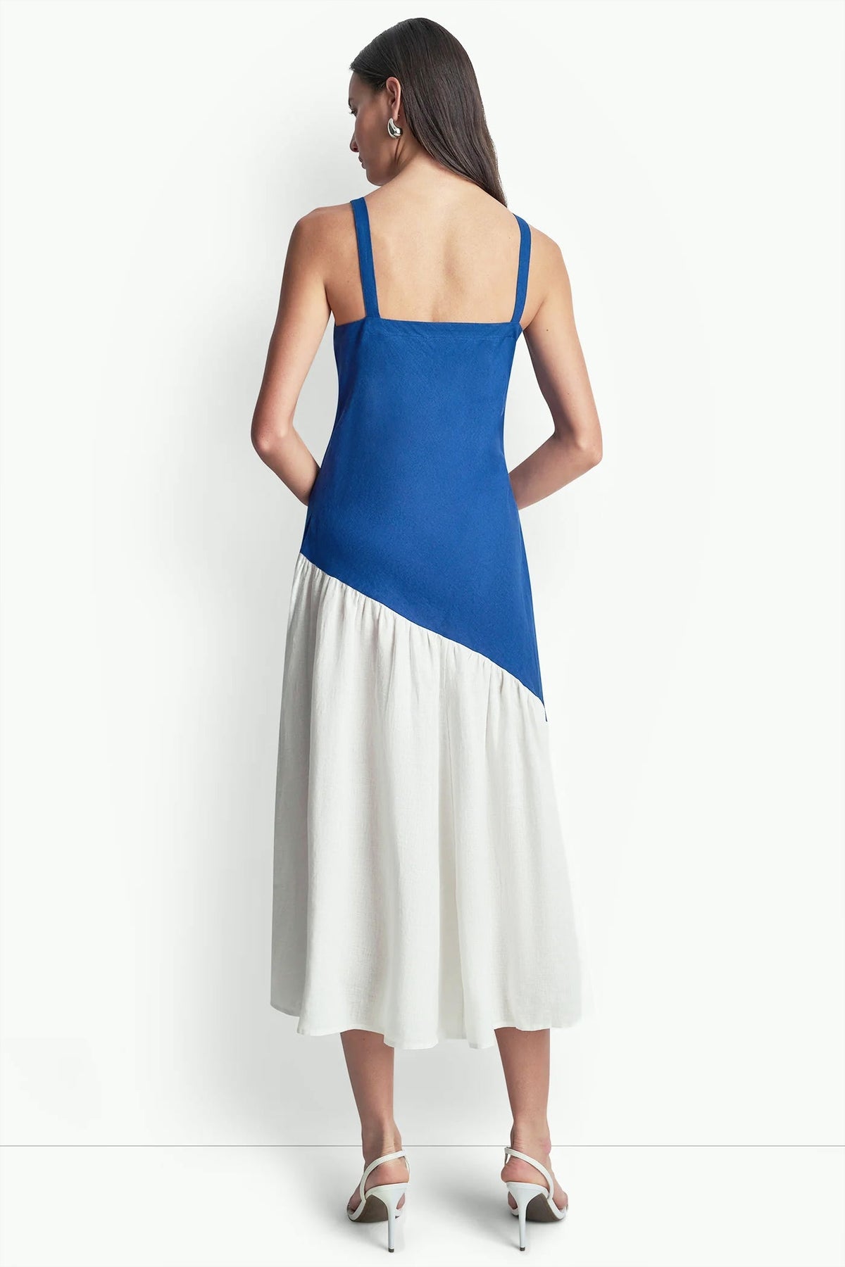 LINEN SLEEVELESS TWO-TONE MIDI DRESS