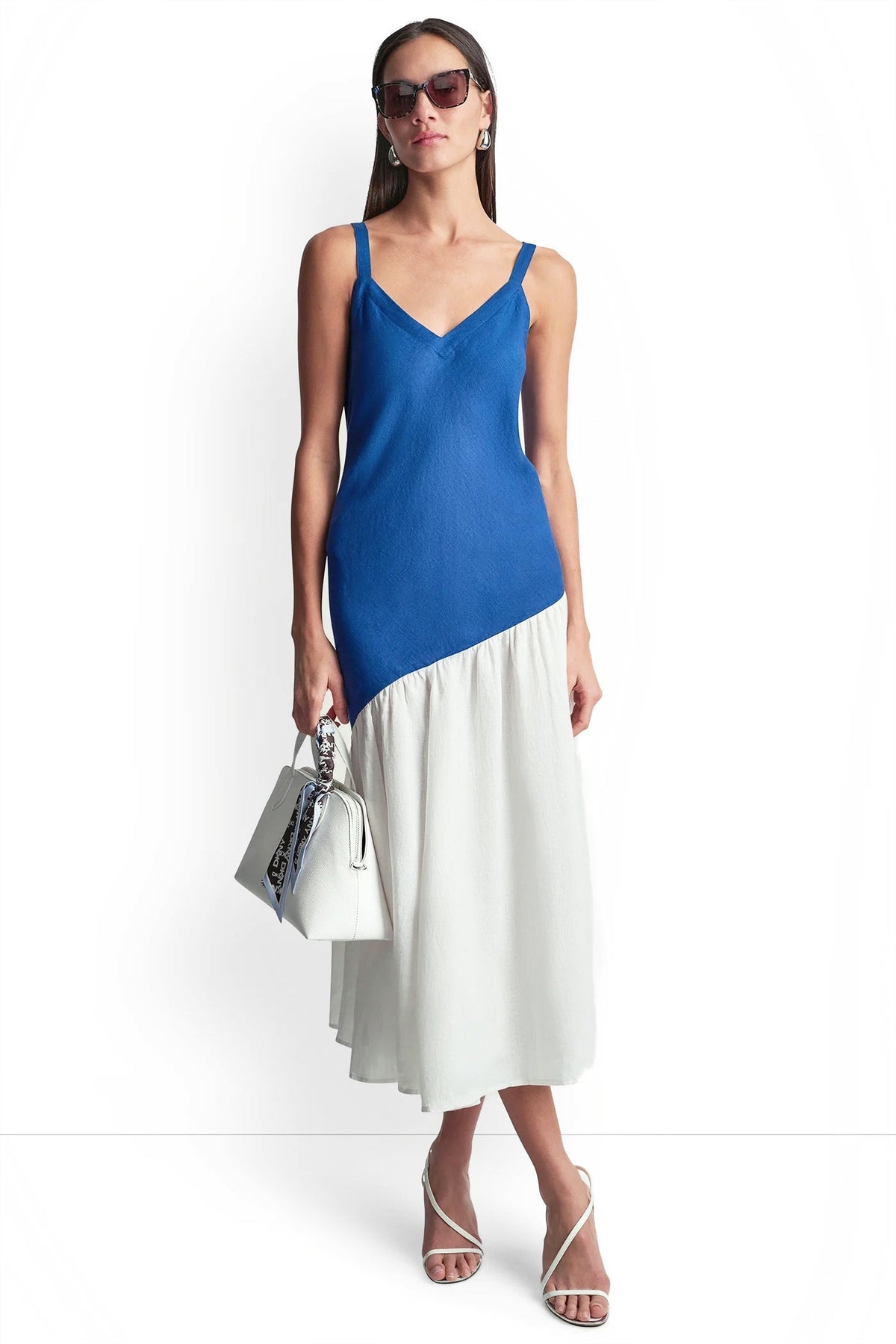 LINEN SLEEVELESS TWO-TONE MIDI DRESS