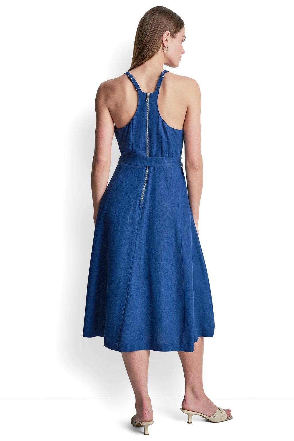 LINEN-BLEND SLEEVELESS MIDI DRESS