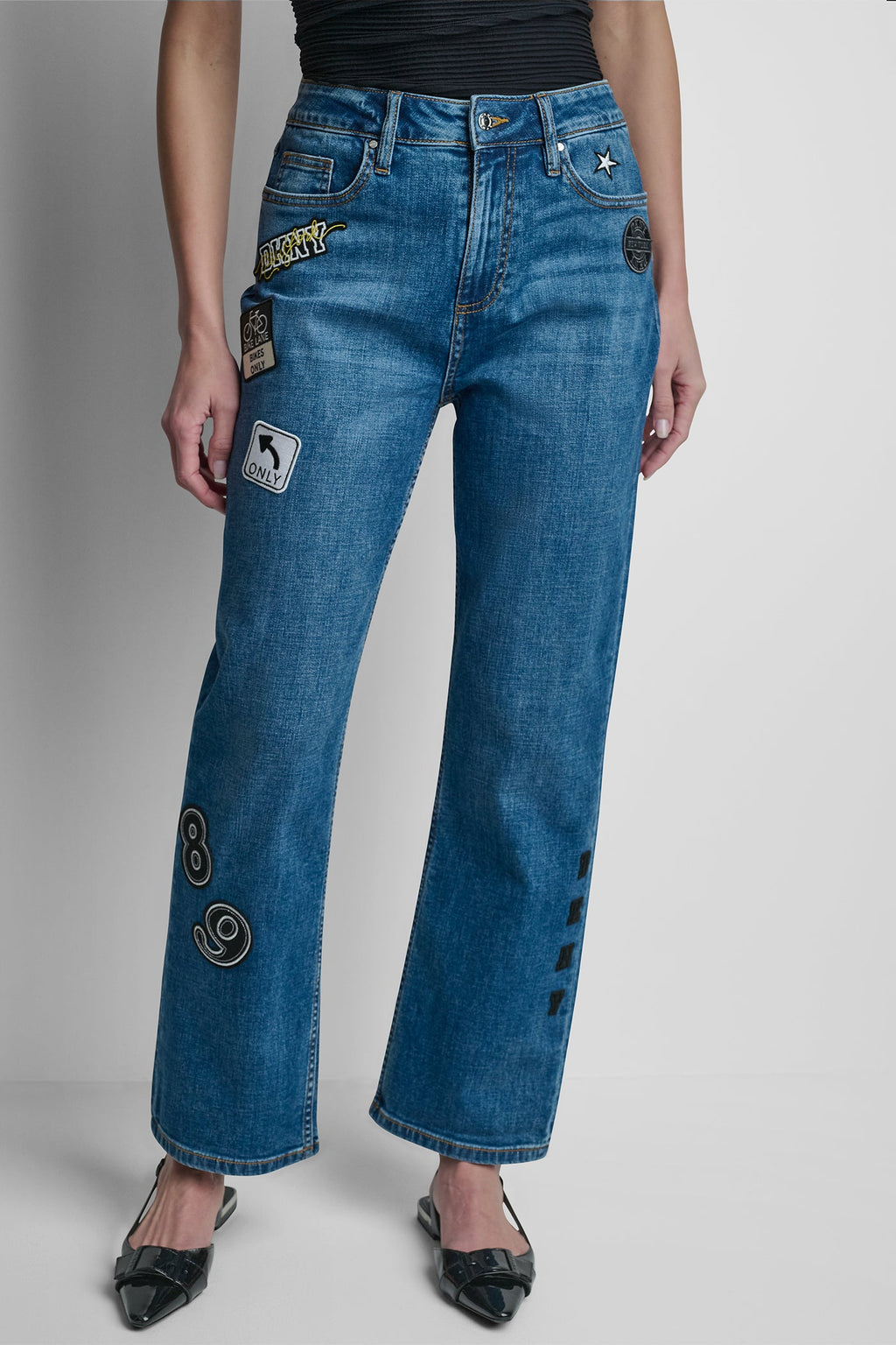 MID-RISE PINS AND PATCHES STRAIGHT-LEG JEAN