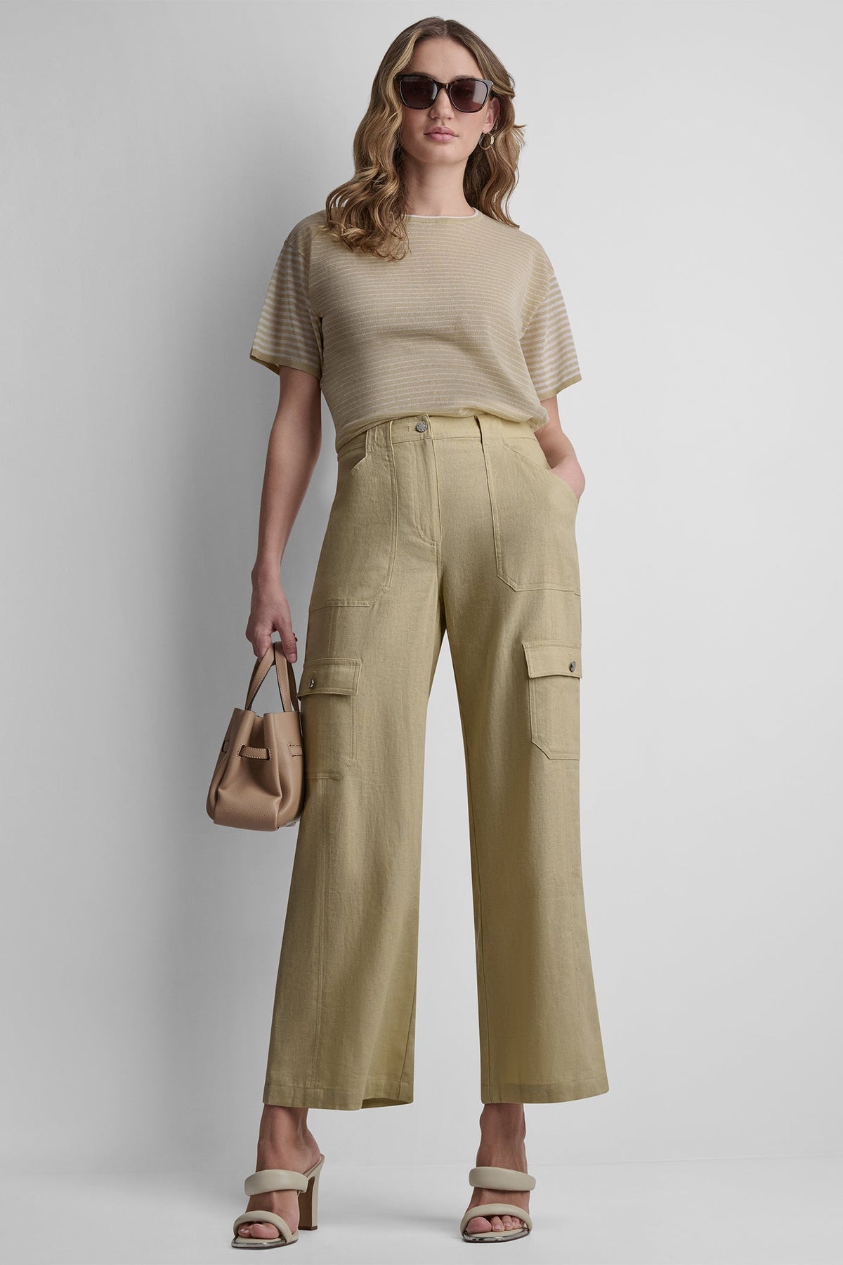 MID-RISE LINEN-BLEND STRAIGHT-LEG CARGO PANT