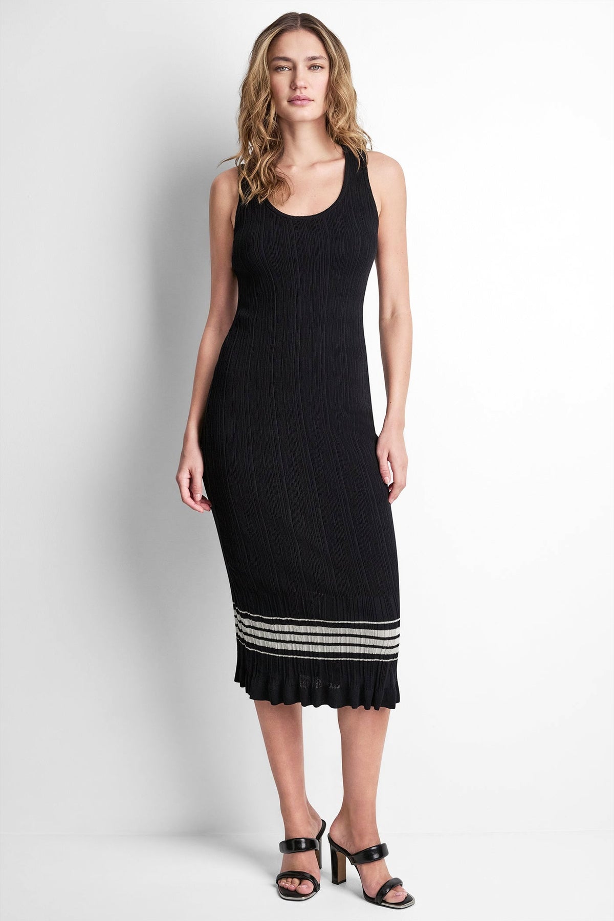RIBBED STRIPE MIDI SWEATER DRESS