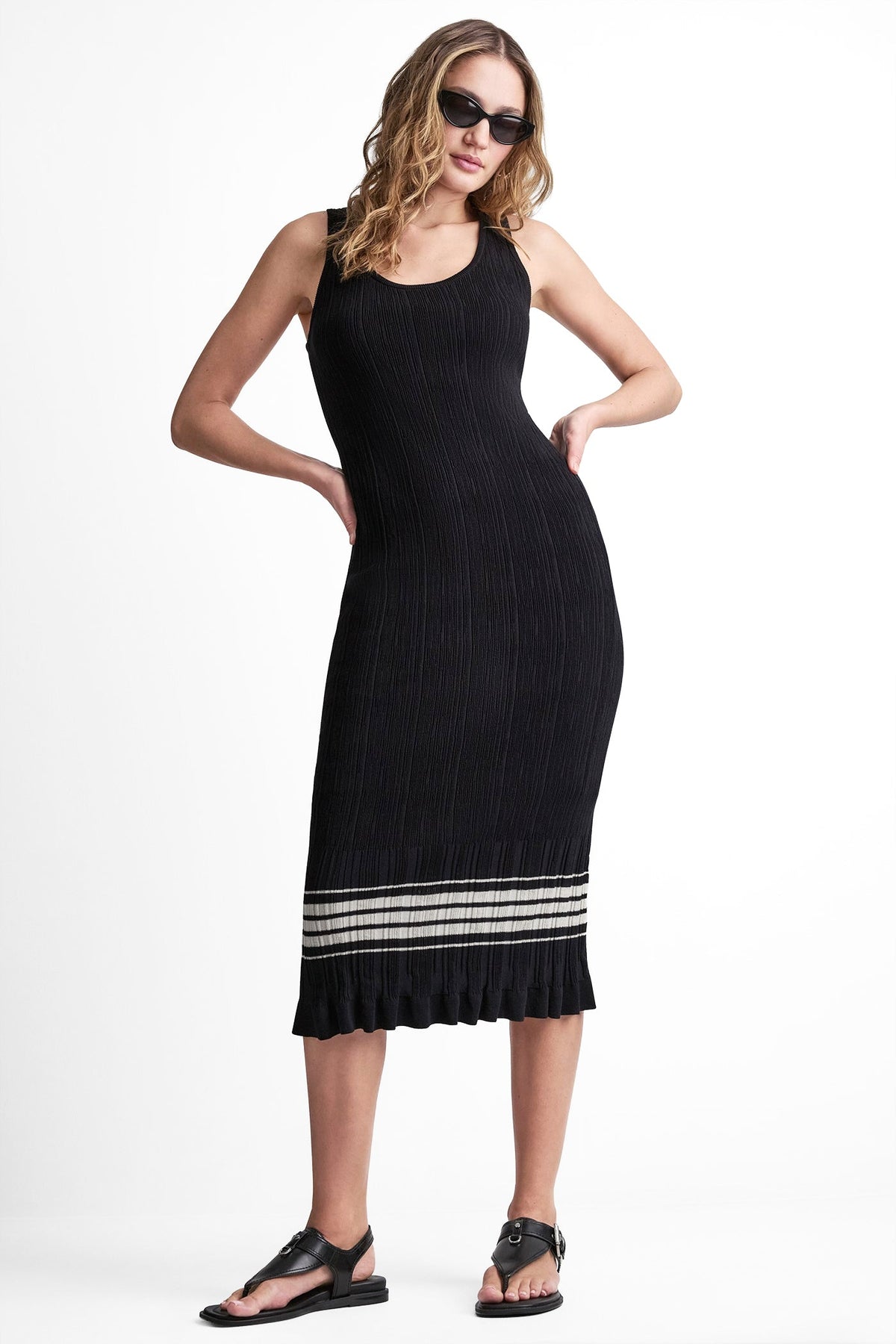 RIBBED STRIPE MIDI SWEATER DRESS
