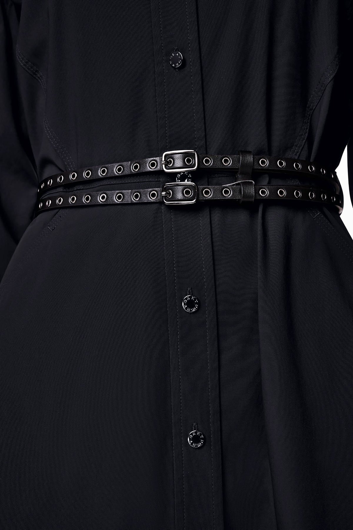 ROLL TAB BELTED POPLIN DRESS