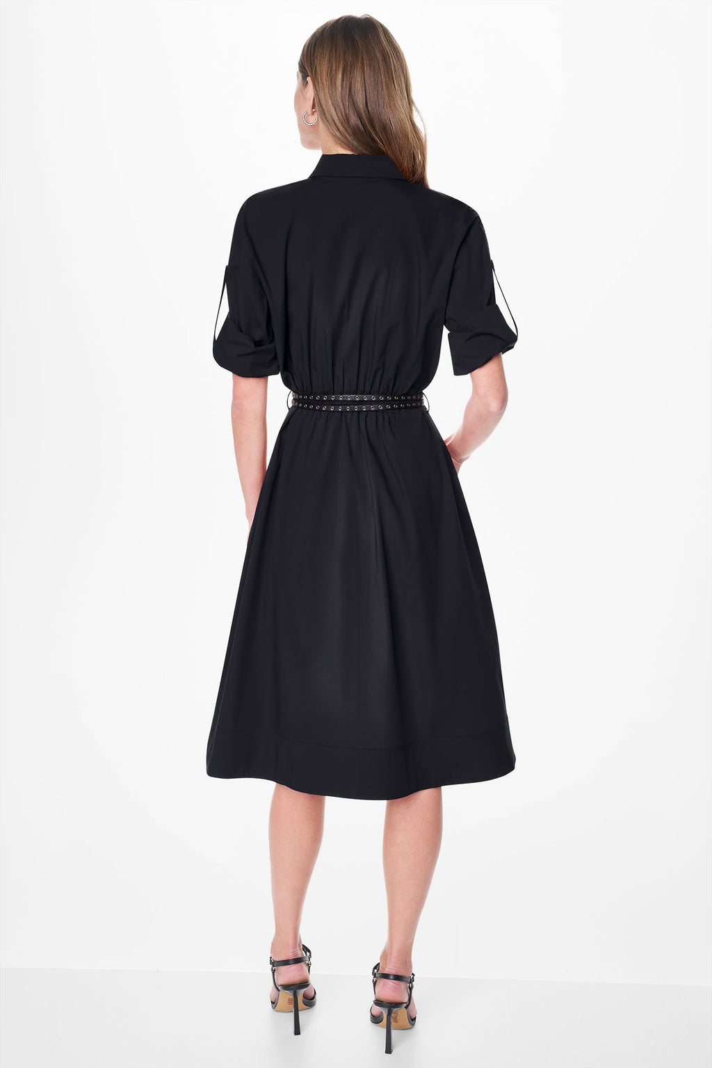 ROLL TAB BELTED POPLIN DRESS