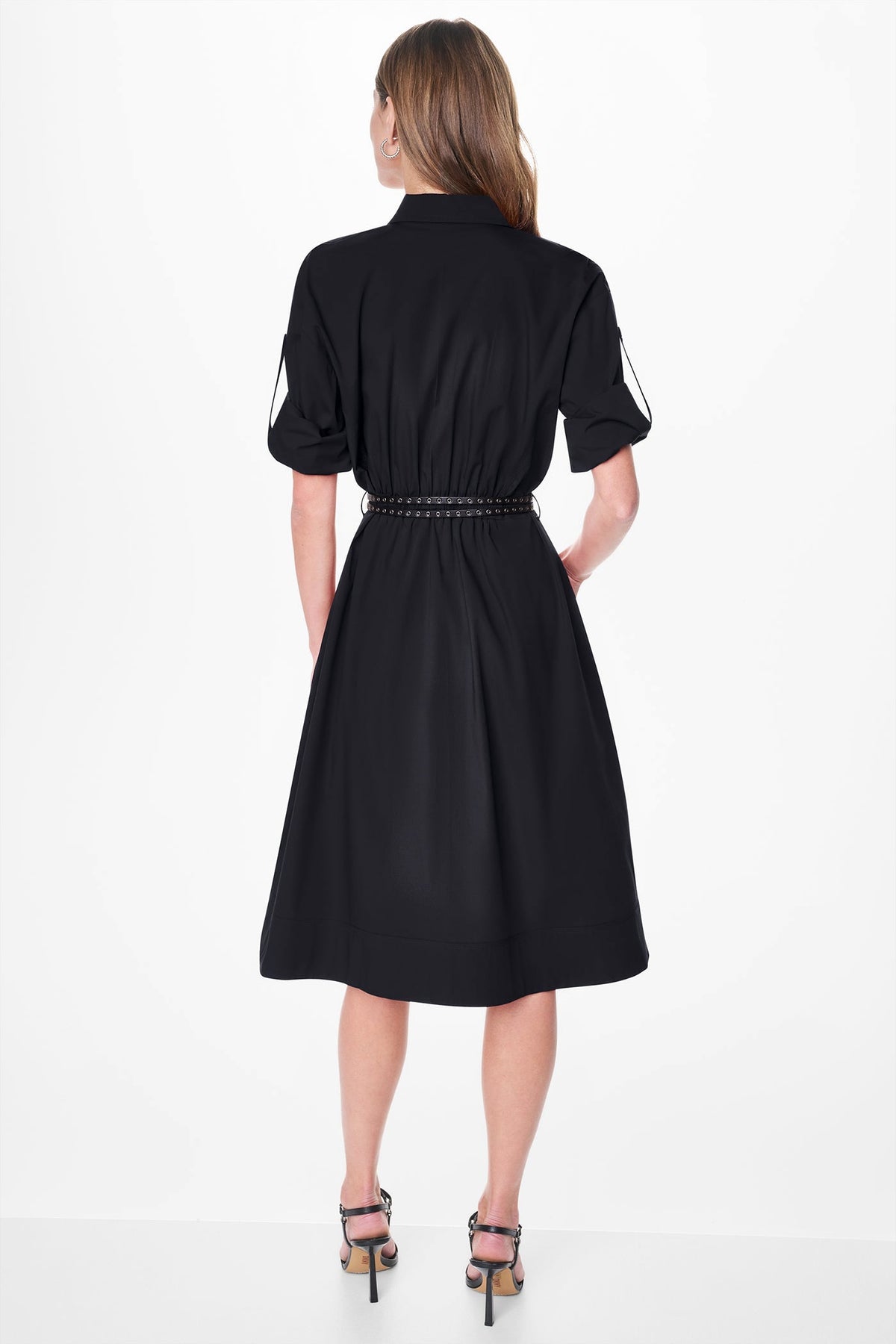 ROLL TAB BELTED POPLIN DRESS