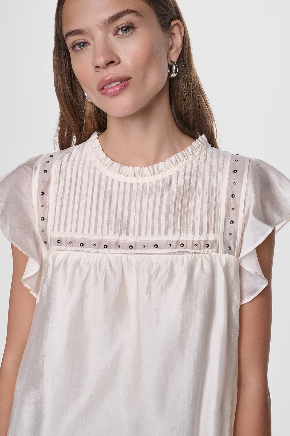PLEATED STUDDED BLOUSE