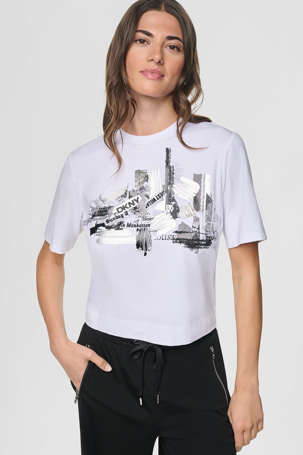 STUDDED NEWSPAPER LOGO TEE