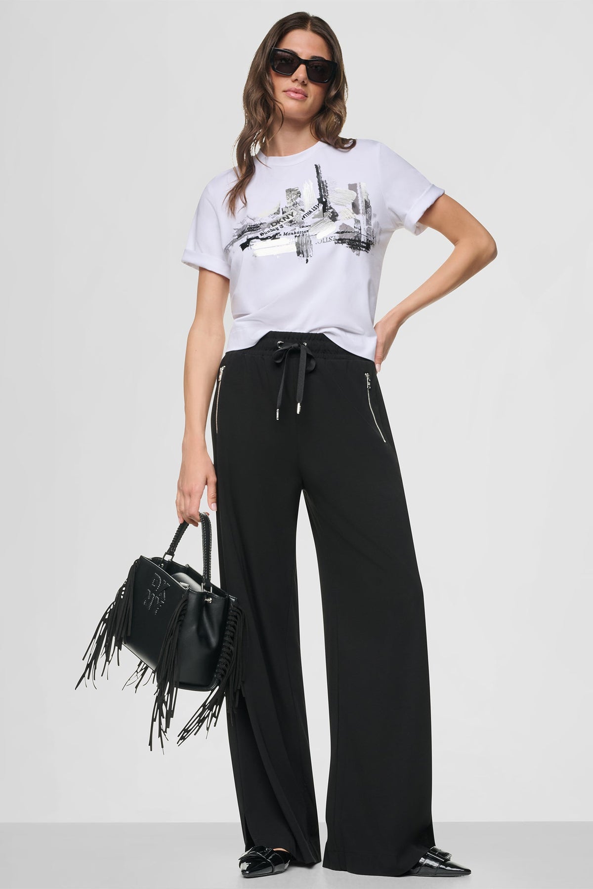 STUDDED NEWSPAPER LOGO TEE