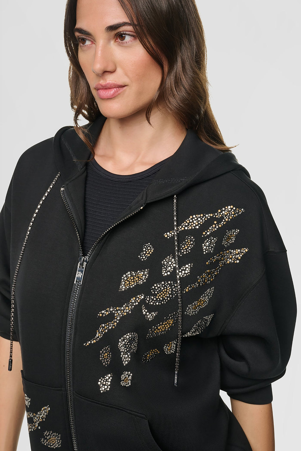 STUDDED ANIMAL PRINT HOODIE