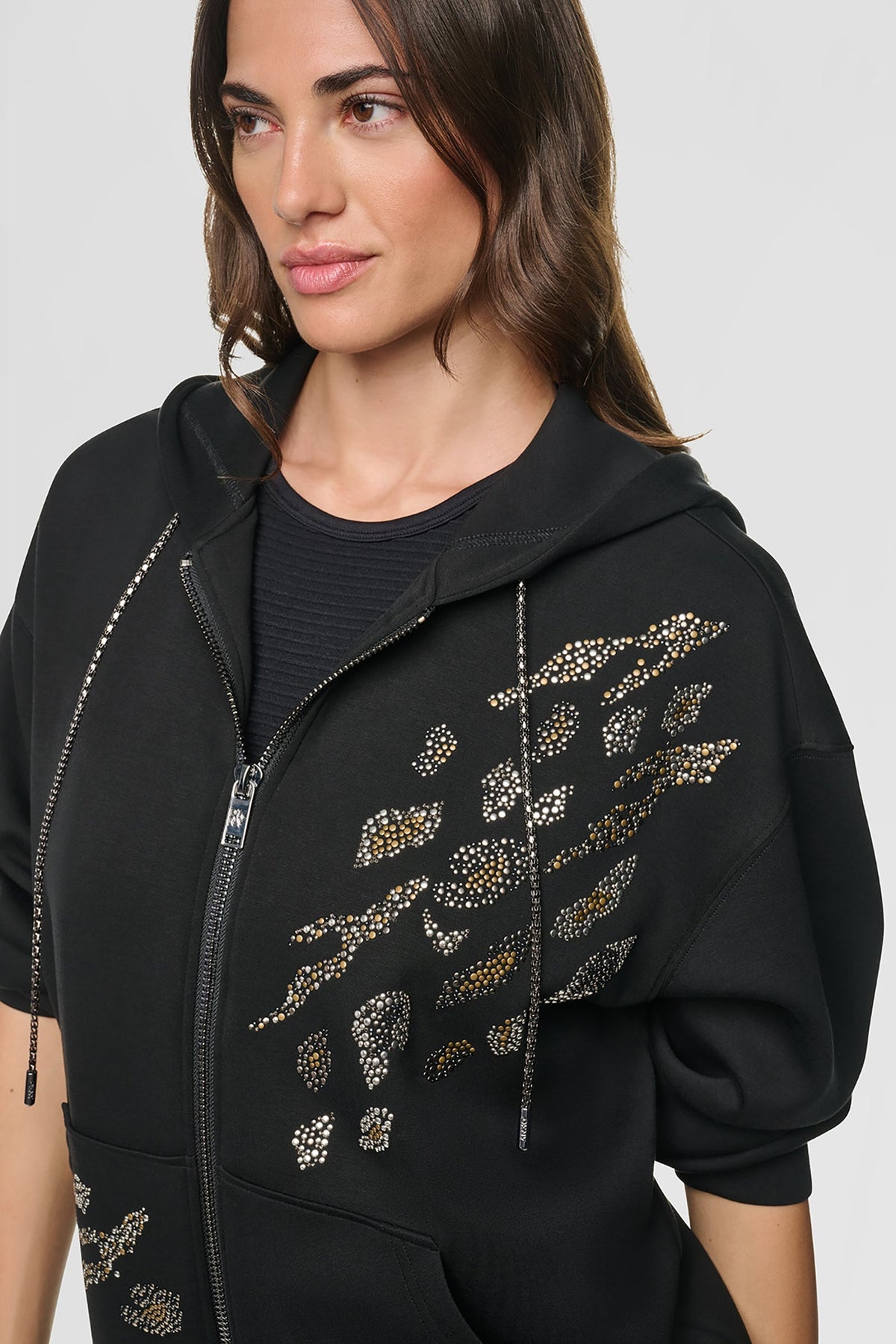 STUDDED ANIMAL PRINT HOODIE