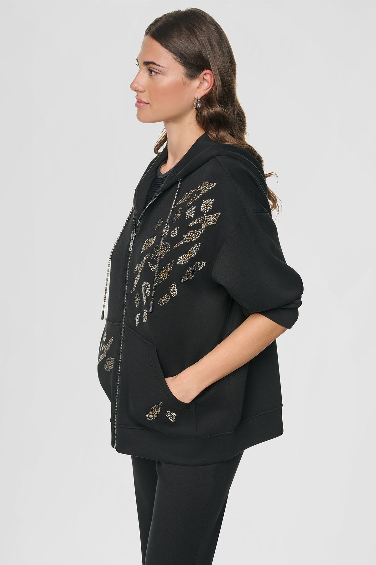 STUDDED ANIMAL PRINT HOODIE
