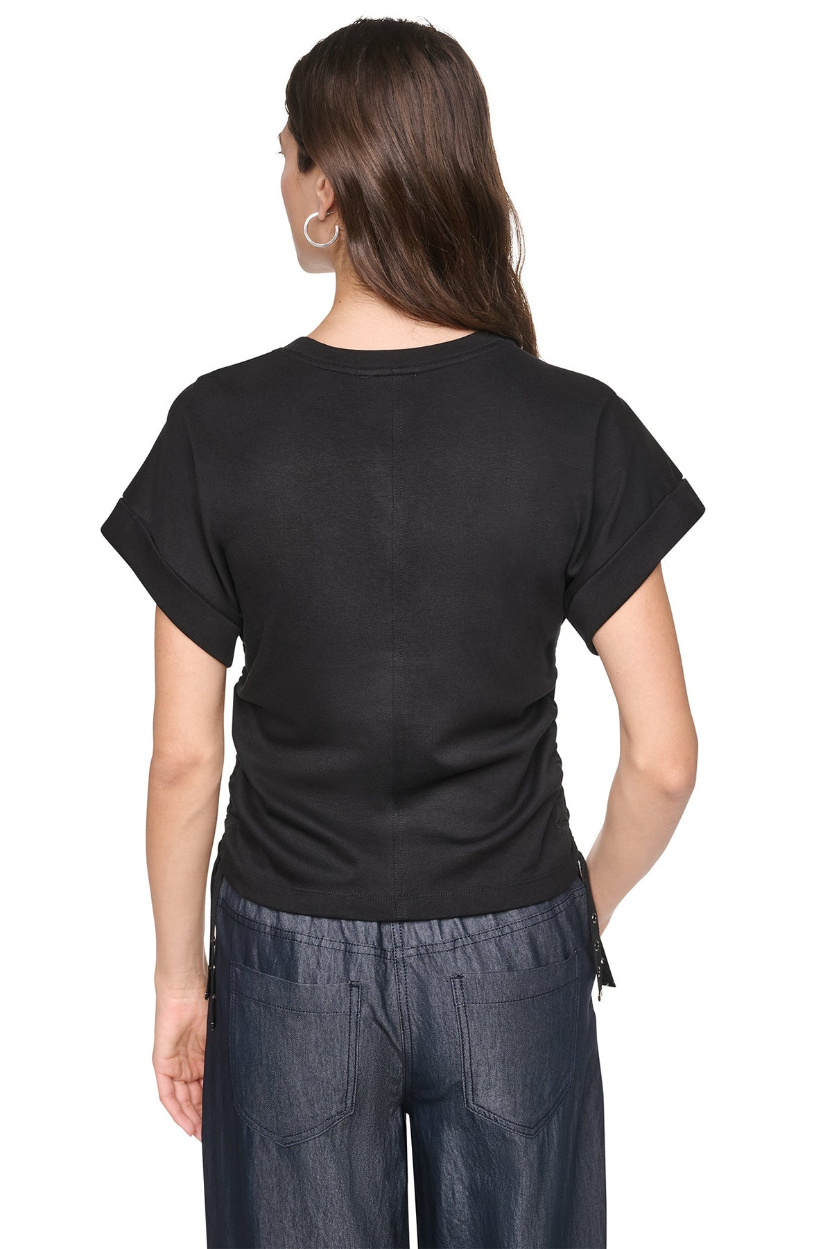 WASHED INDIGO SIDE RUCHED TOP