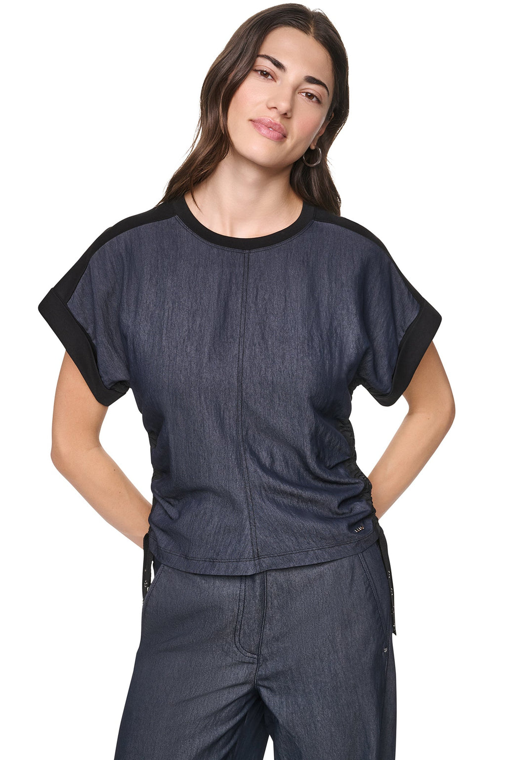 WASHED INDIGO SIDE RUCHED TOP