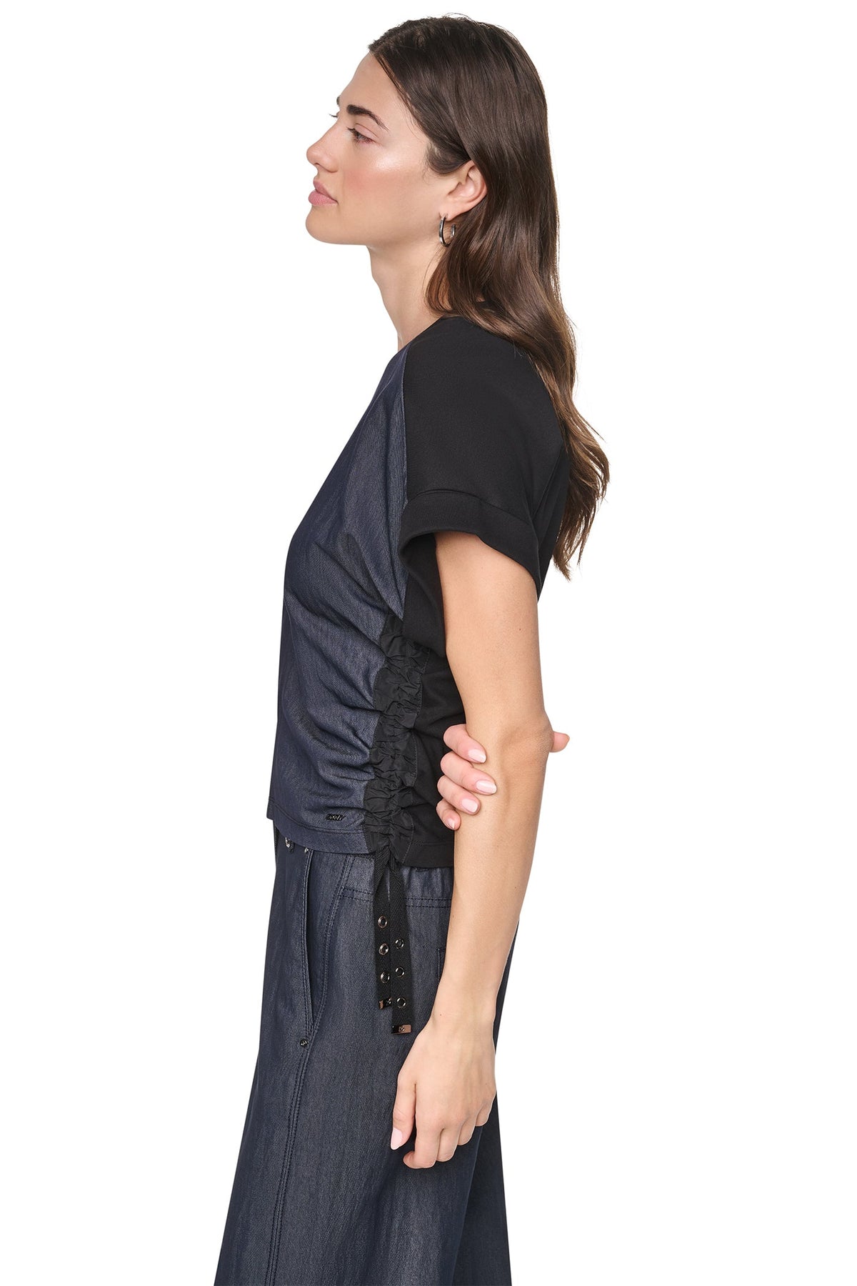 WASHED INDIGO SIDE RUCHED TOP
