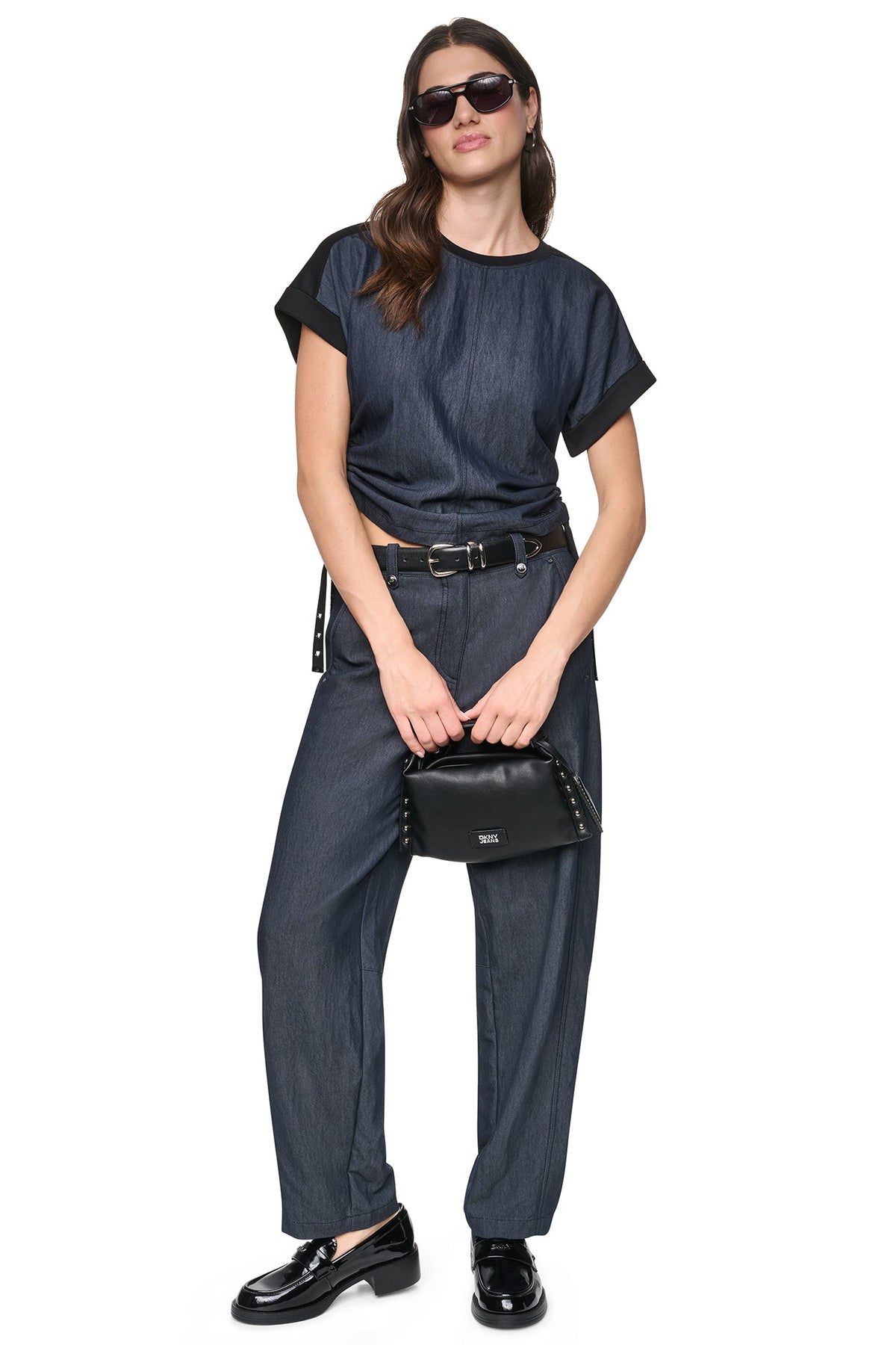 WASHED INDIGO SIDE RUCHED TOP