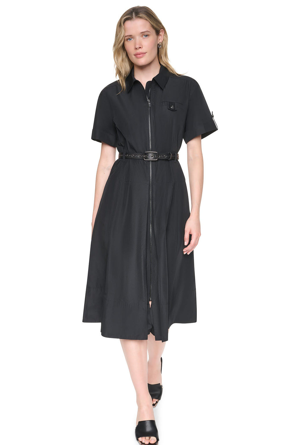 MEMORY TAFFETA ZIP FRONT DRESS