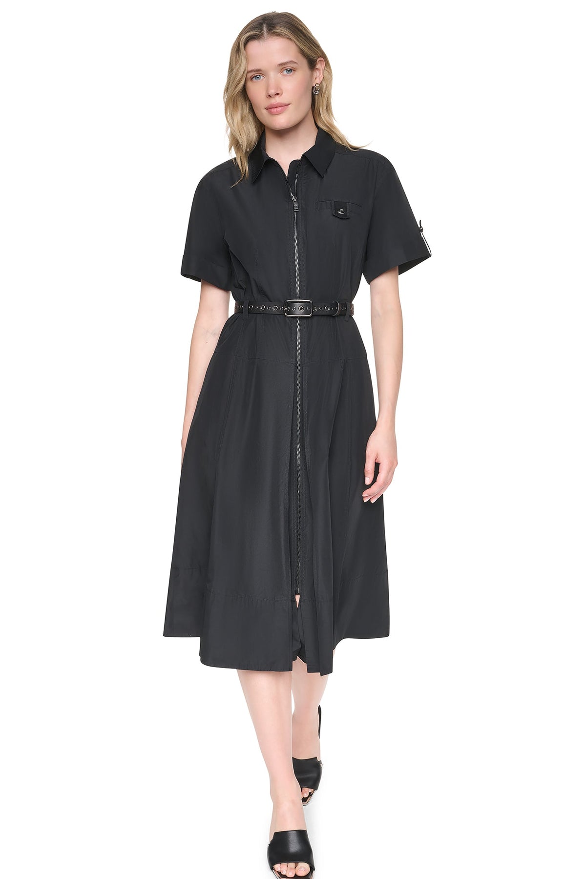MEMORY TAFFETA ZIP FRONT DRESS