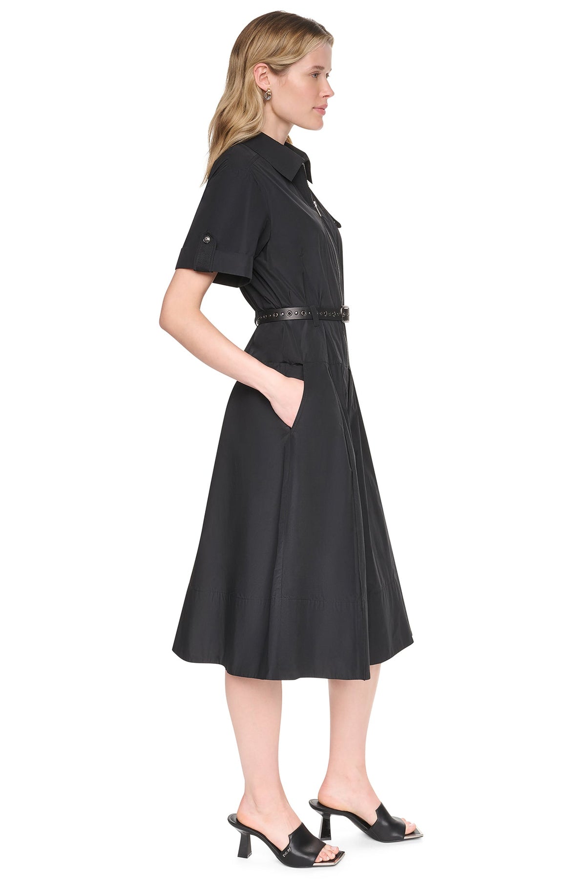 MEMORY TAFFETA ZIP FRONT DRESS