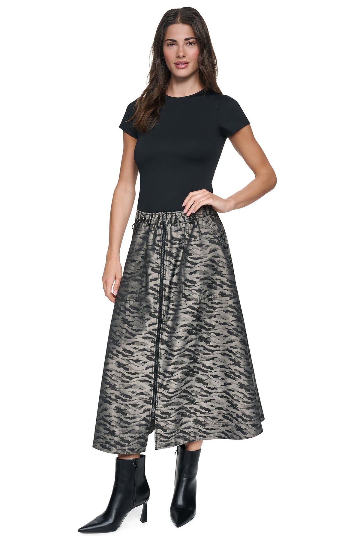 FRONT ZIP ANIMAL JACQUARD SKIRT