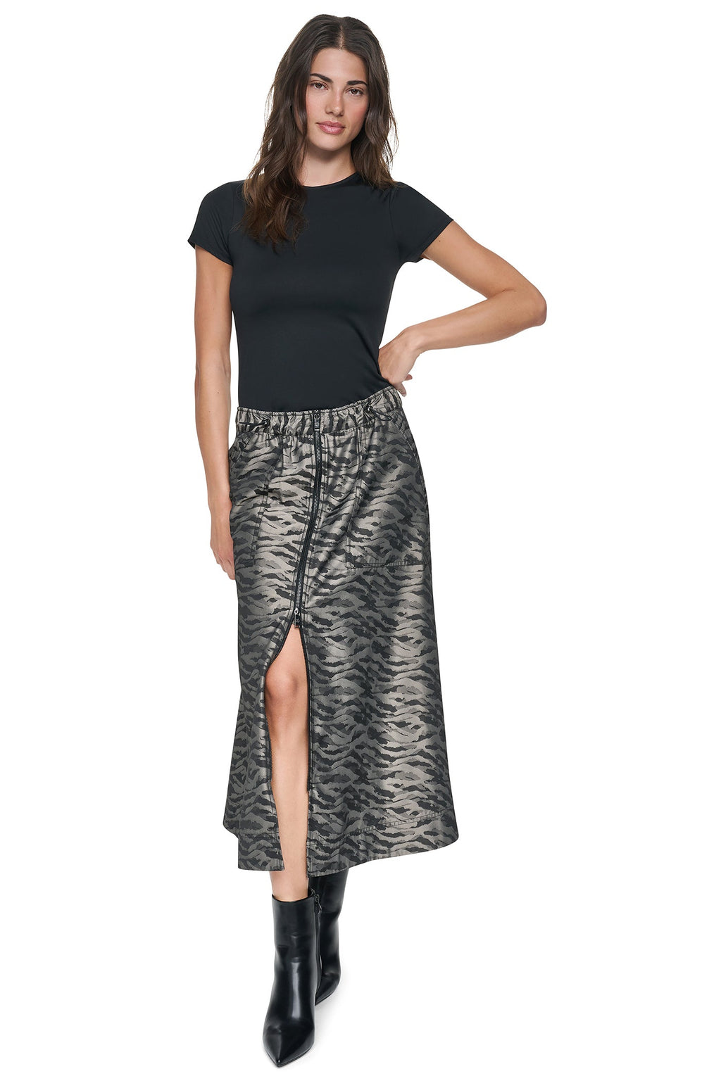 FRONT ZIP ANIMAL JACQUARD SKIRT
