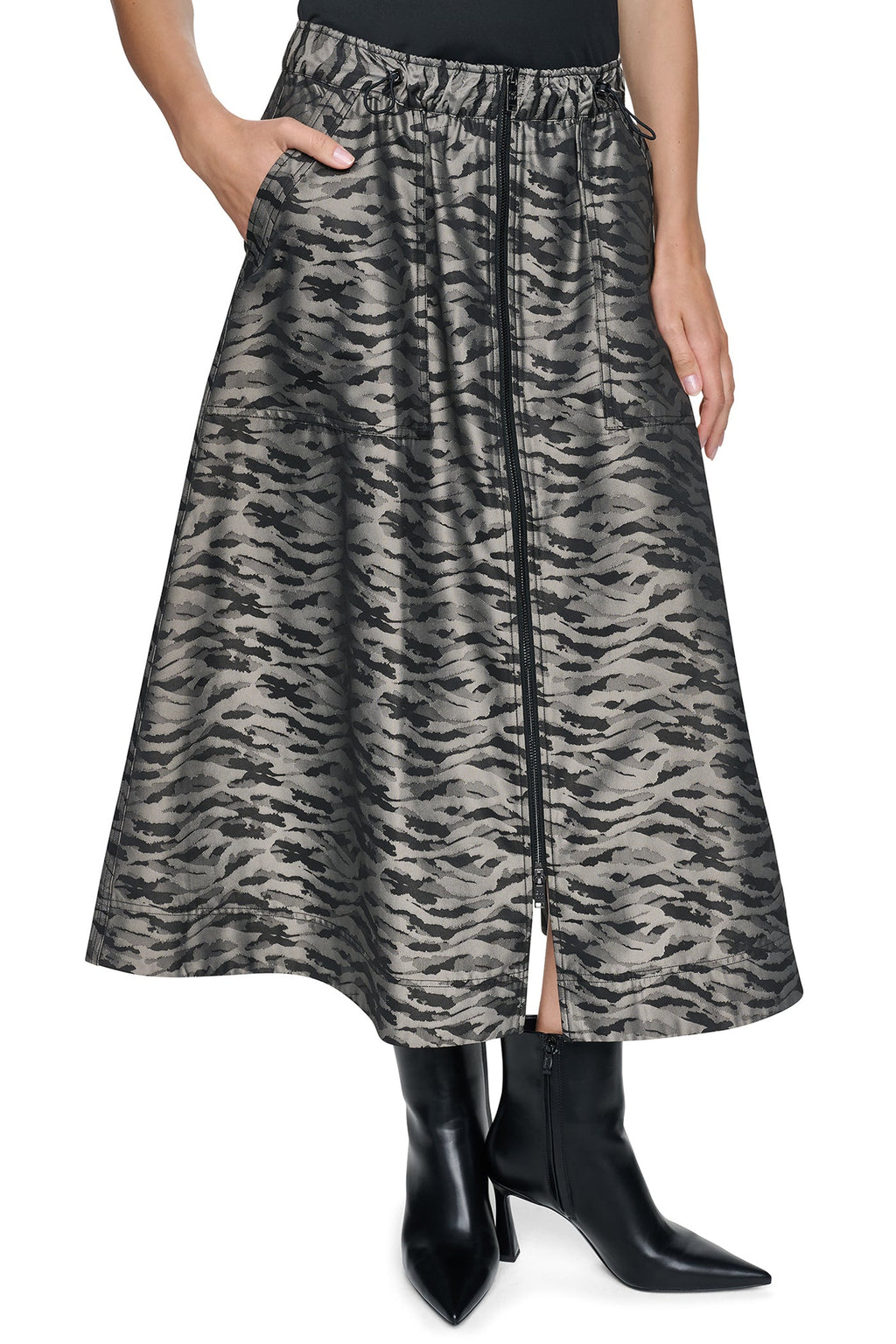 FRONT ZIP ANIMAL JACQUARD SKIRT