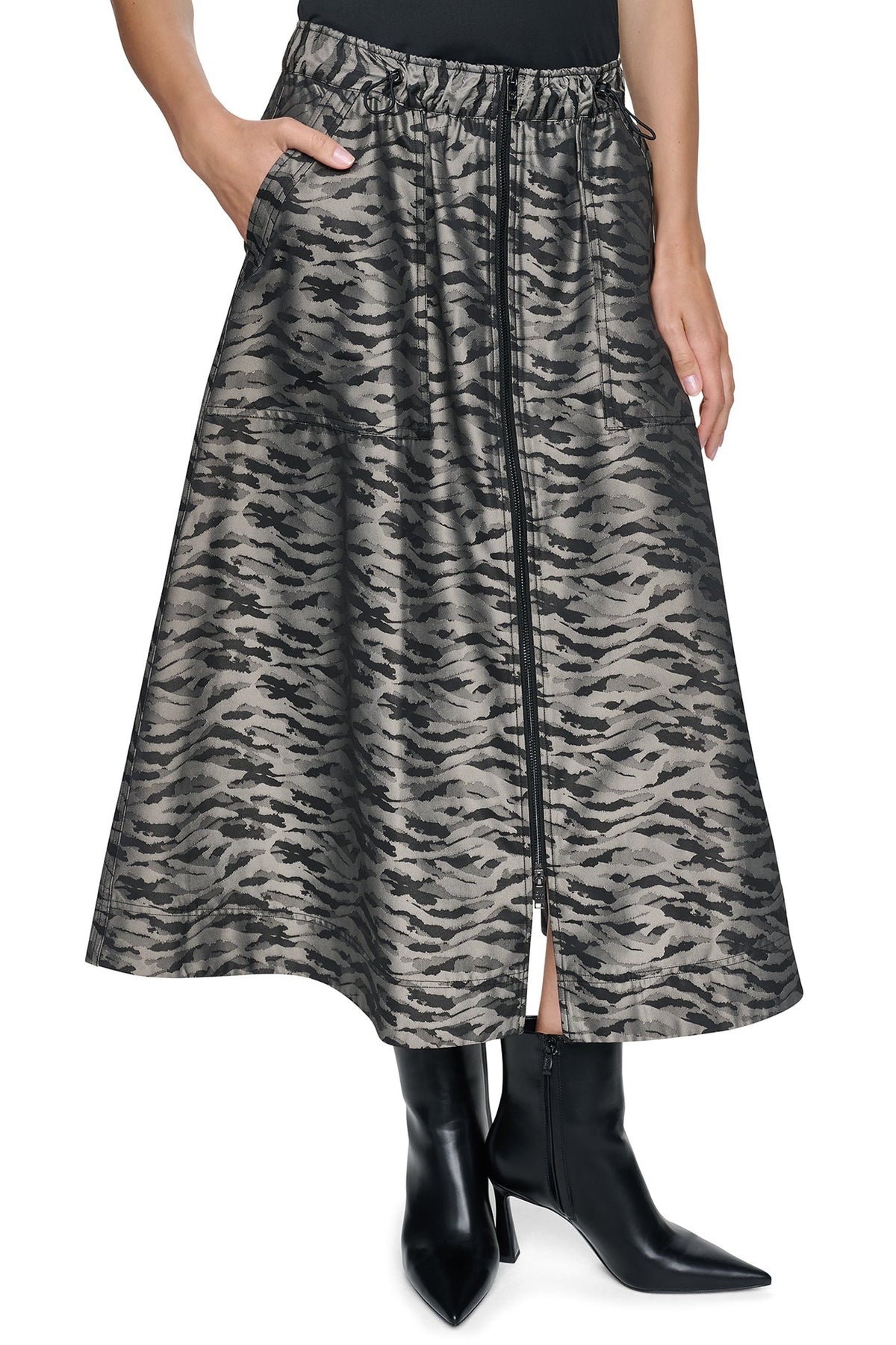 FRONT ZIP ANIMAL JACQUARD SKIRT