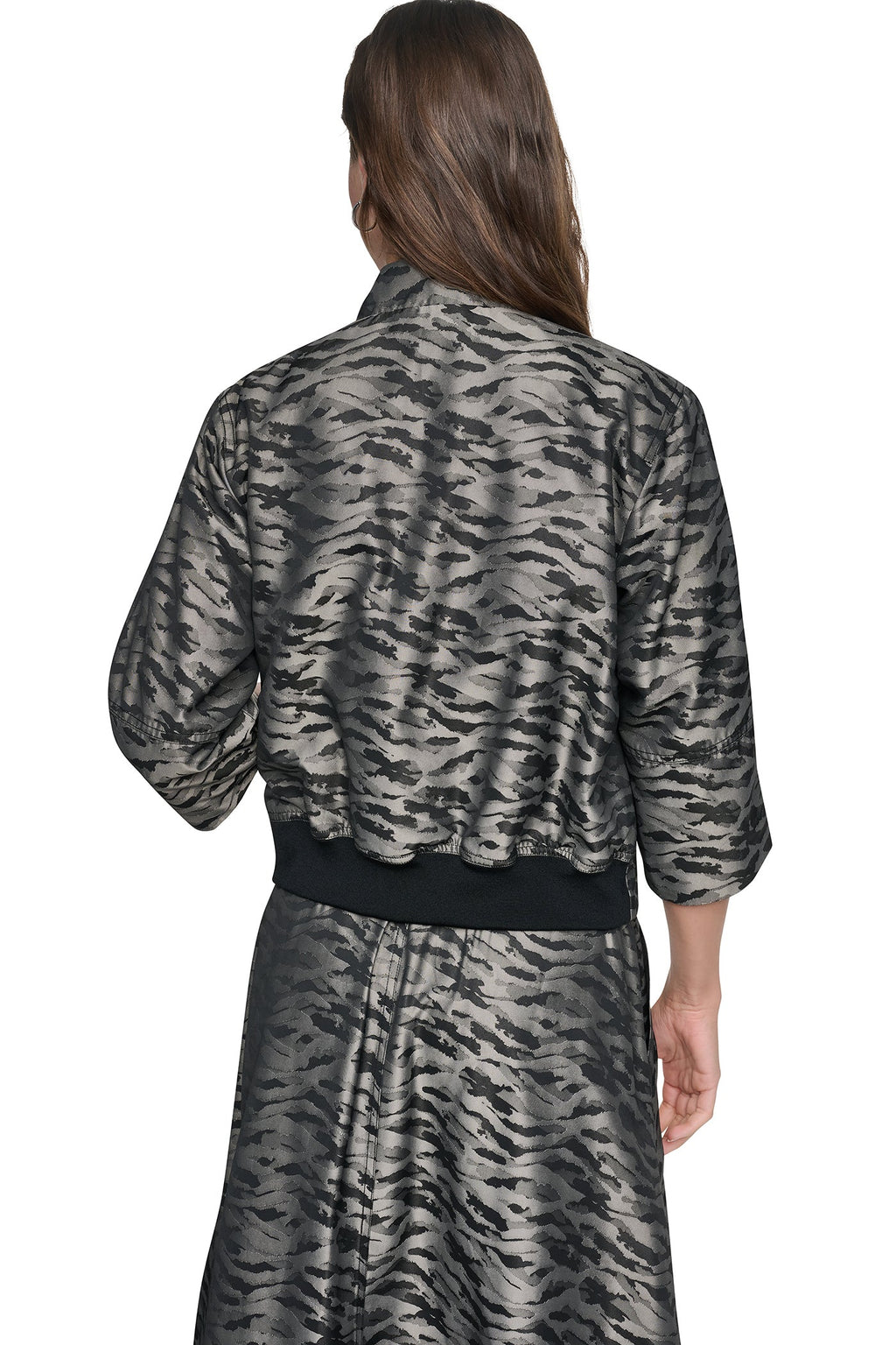 3/4 SLEEVE ANIMAL JACQUARD BOMBER JACKET