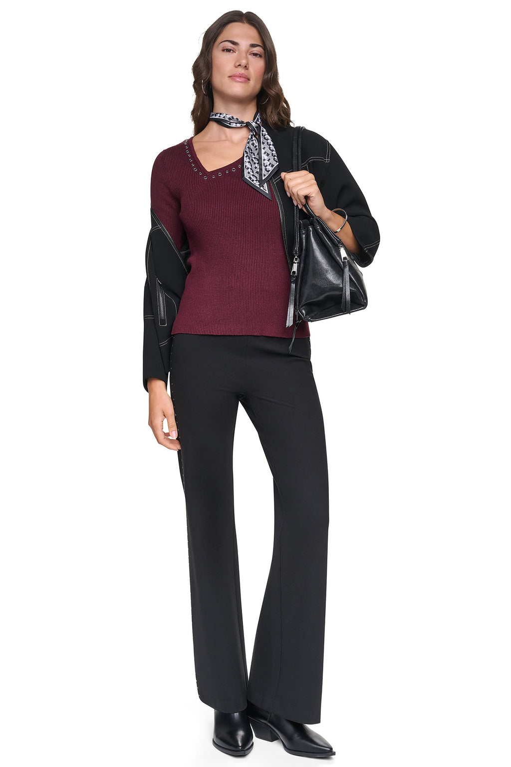 ASYMMETRIC NECK STUDDED SWEATER
