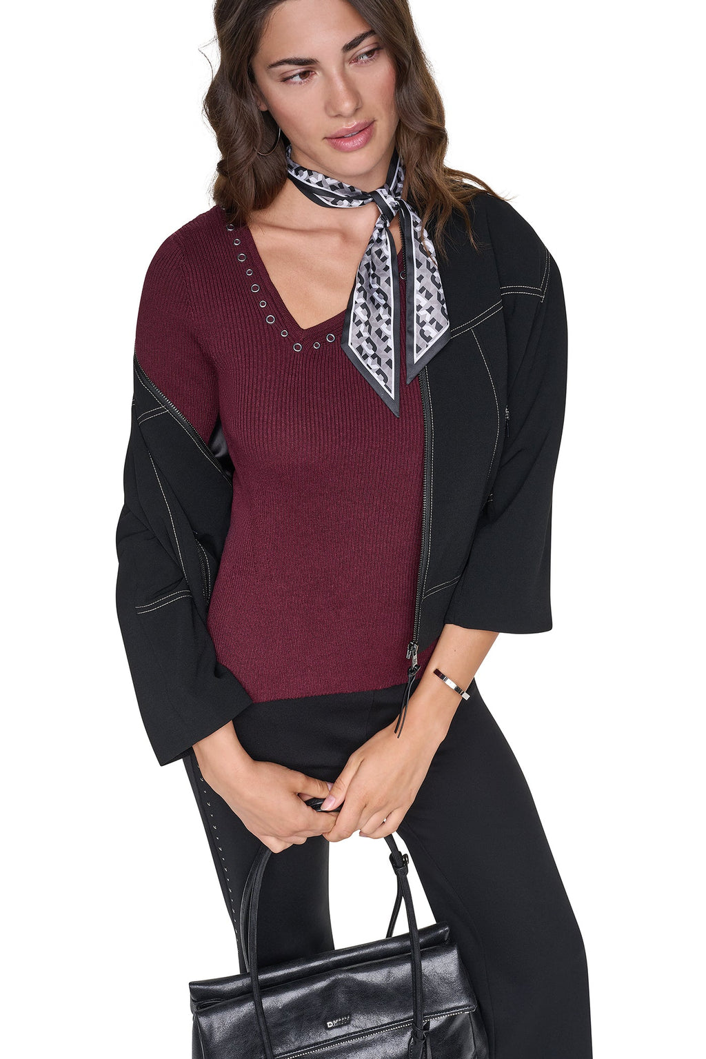 ASYMMETRIC NECK STUDDED SWEATER