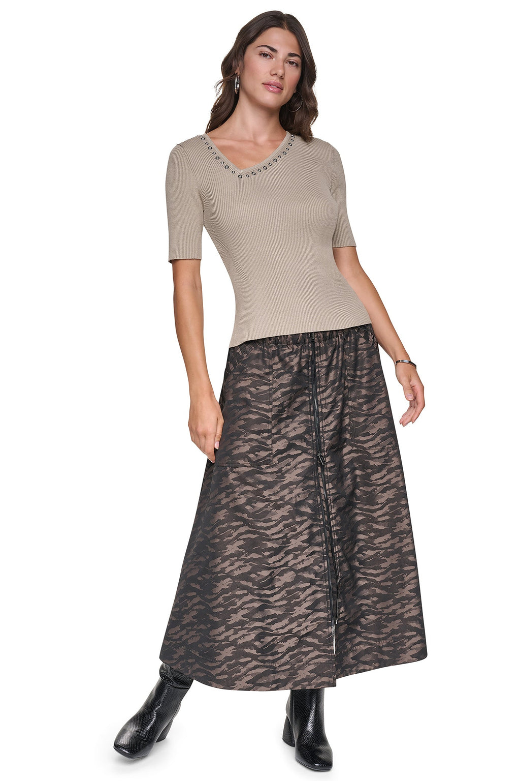 ASYMMETRIC NECK STUDDED SWEATER