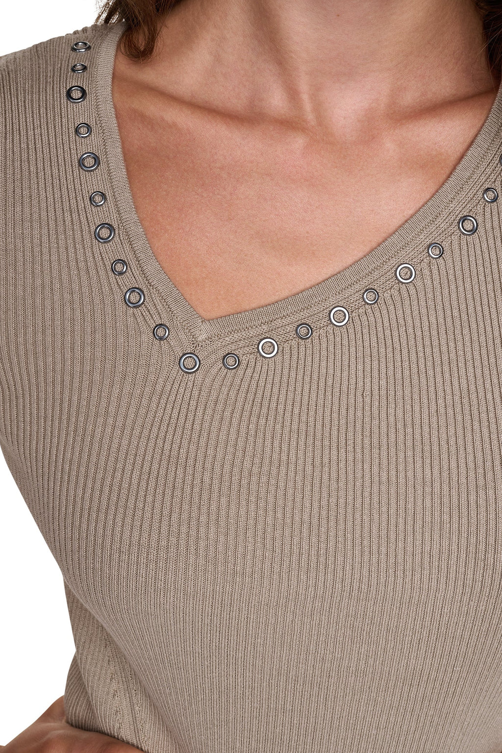 ASYMMETRIC NECK STUDDED SWEATER