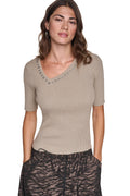 ASYMMETRIC NECK STUDDED SWEATER