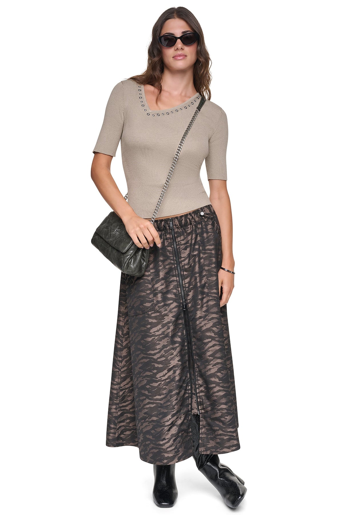 ASYMMETRIC NECK STUDDED SWEATER