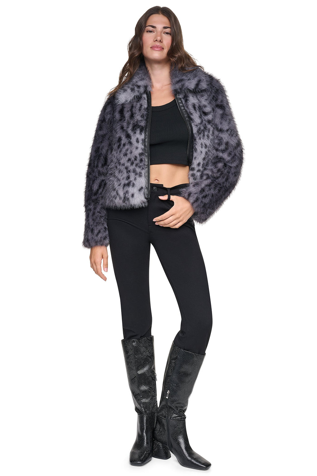 FAUX FUR ANIMAL PRINT JACKET