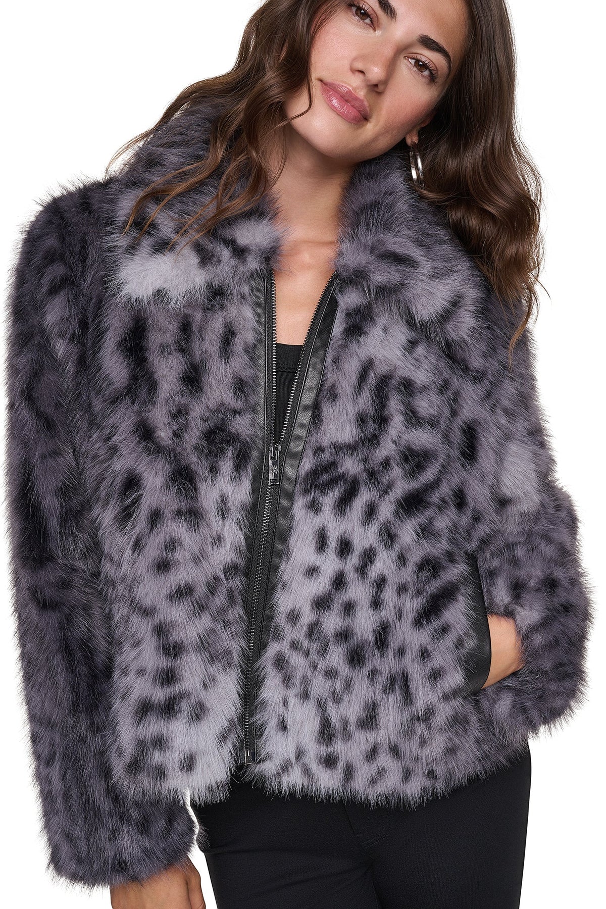 FAUX FUR ANIMAL PRINT JACKET