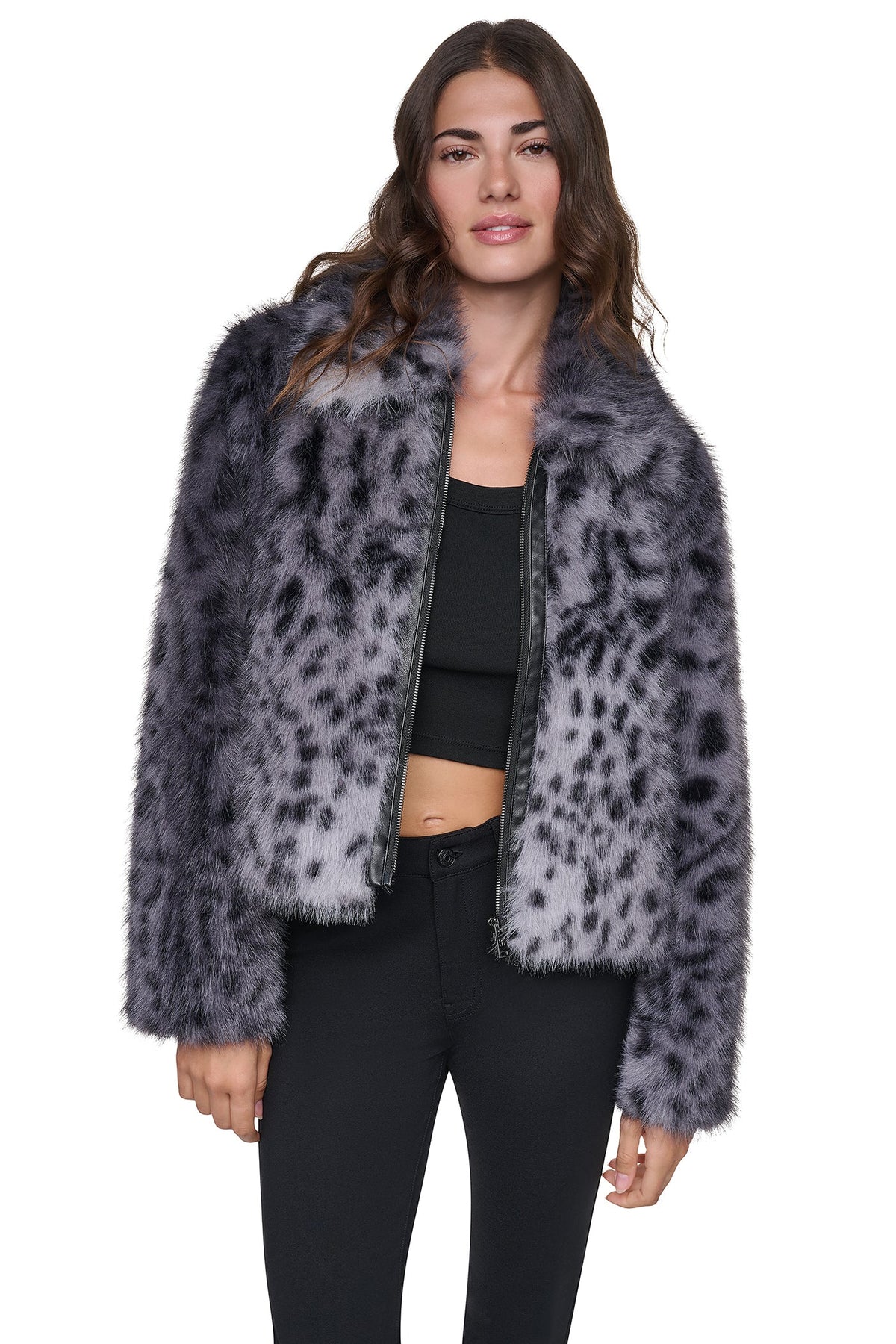 FAUX FUR ANIMAL PRINT JACKET
