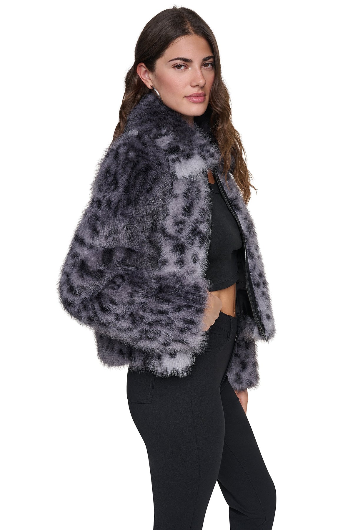 FAUX FUR ANIMAL PRINT JACKET