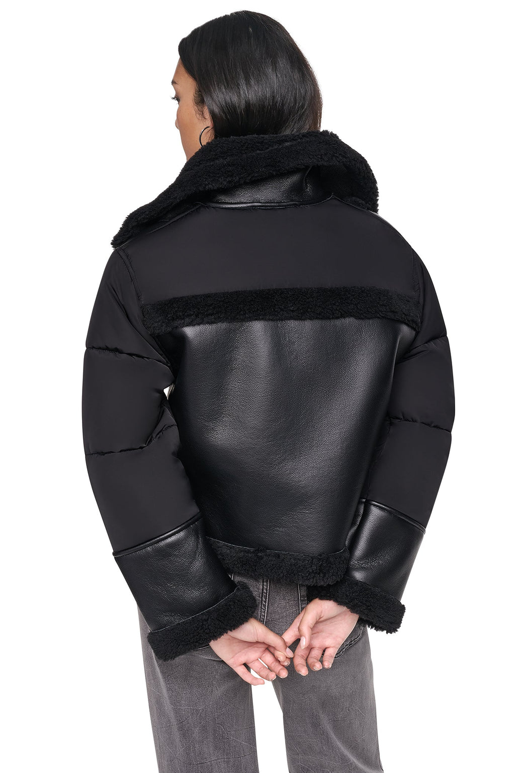 PUFF SLEEVE FAUX SHEARLING JACKET