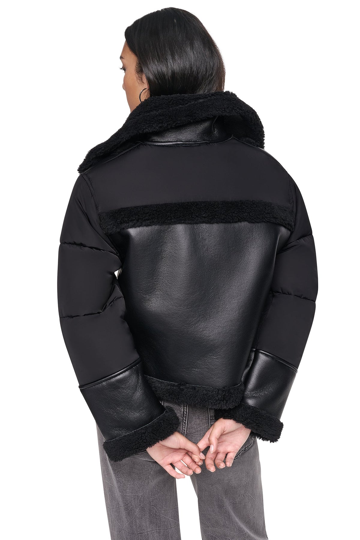 PUFF SLEEVE FAUX SHEARLING JACKET