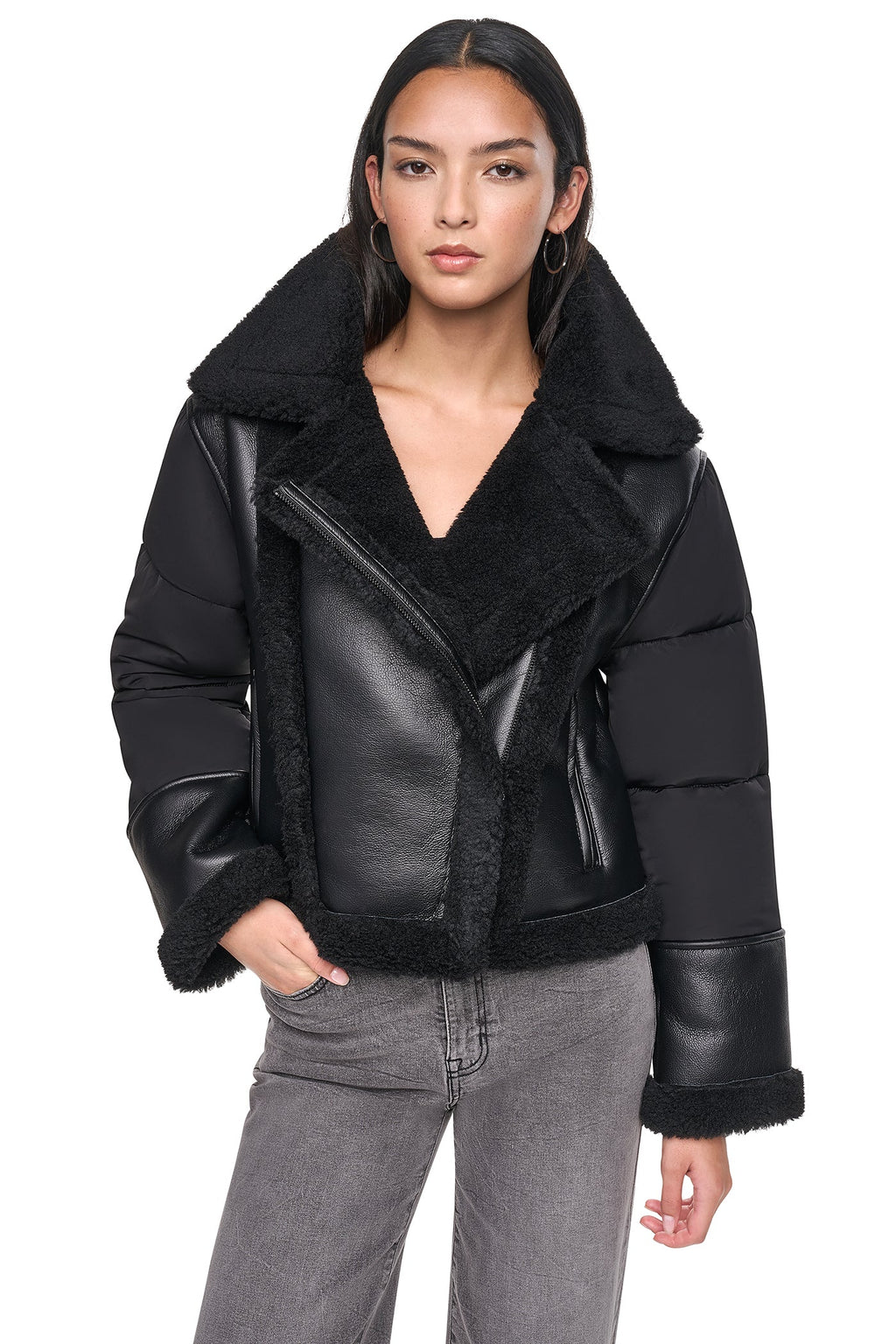 PUFF SLEEVE FAUX SHEARLING JACKET