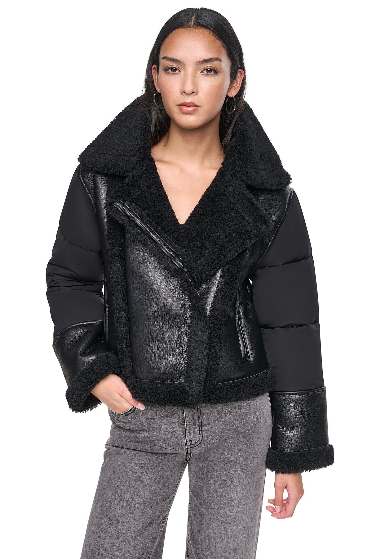 PUFF SLEEVE FAUX SHEARLING JACKET